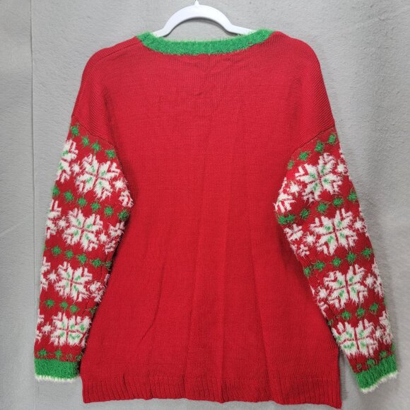 Ugly Christmas Sweater Unisex L Reindeer 3D Rhinestone Tinsel Fur Knit Holiday - Picture 3 of 16